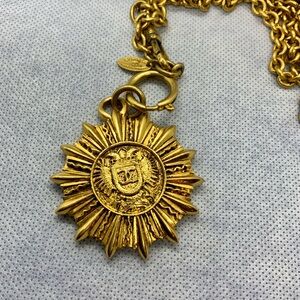RARE Vintage CHANEL CC Sunburst Medallion Necklace Gold Shield Coat of Arms 3945